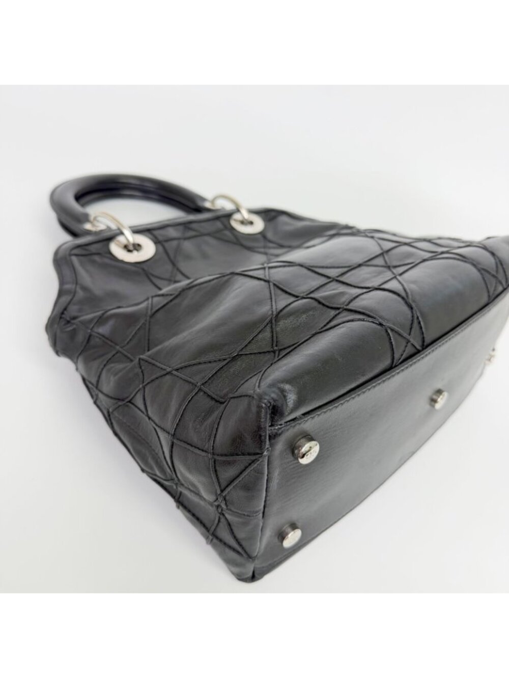 Dior Lady Cannage Large Shoulder Bag Leather Black Vintage - Picture 10 of 16